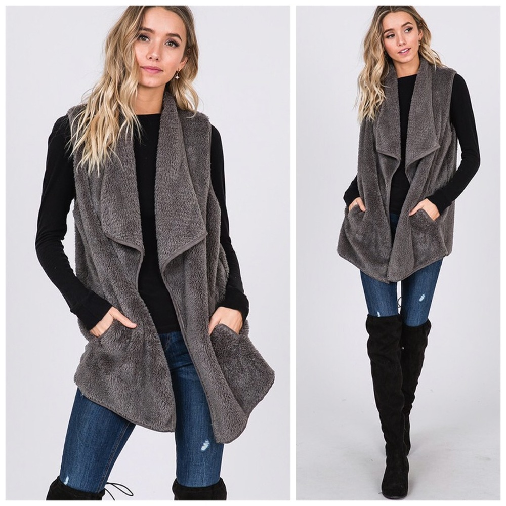 🛍LAST 1! Faux Fur Open Front Vest w/Pockets! SALE - Picture 1 of 3